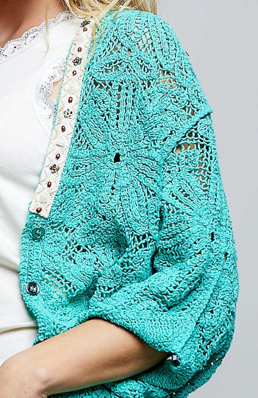 Elegant Crochet Cardigan - Black