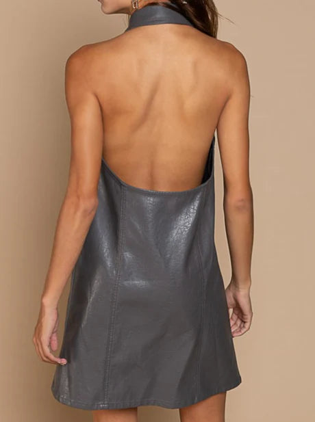 Gray Halter Button-Down Dress‎