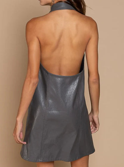 Gray Halter Button-Down Dress‎