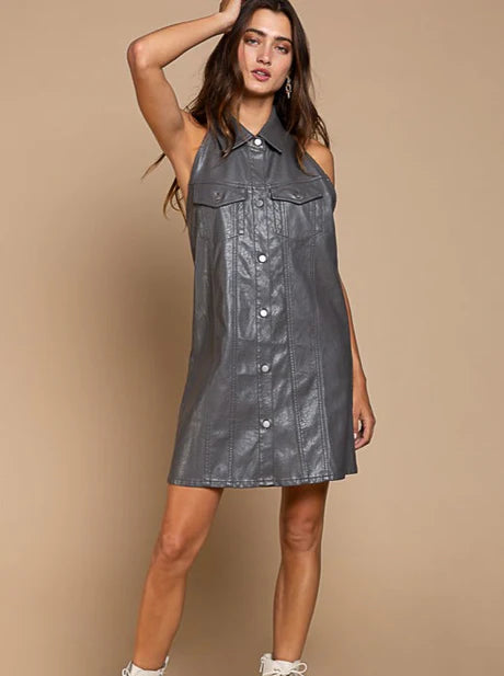 Gray Halter Button-Down Dress‎