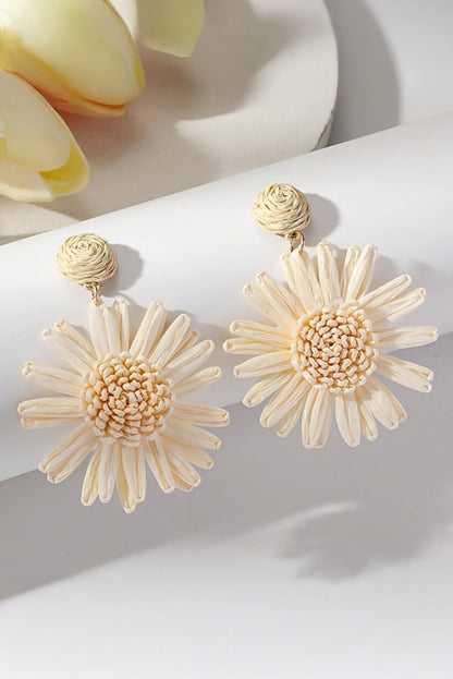 White Boho Flower Drop Earrings