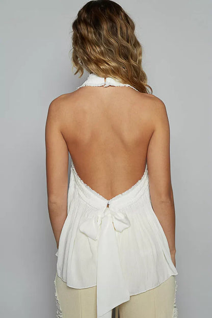 Backless Halter Sleeveless Top - White
