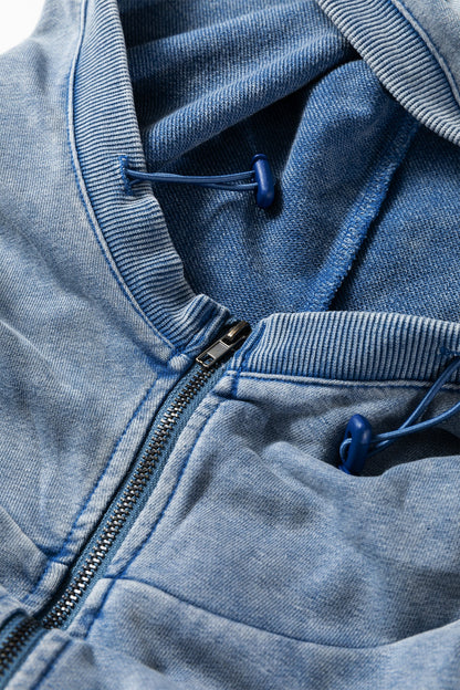 Black Half Zip Kangaroo Pocket Mineral Wash Baggy Hoodie
