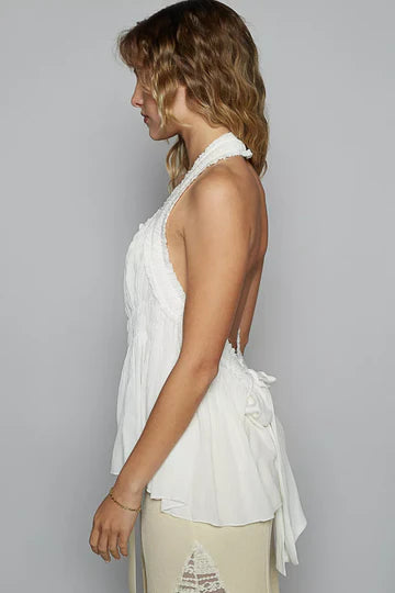 Backless Halter Sleeveless Top - White