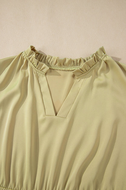 Laurel Green Notched V Neck Puff Sleeve Plus Size Maxi Dress