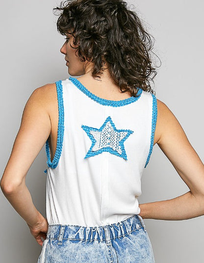 Star Crochet Patch V-Neck Tank Top