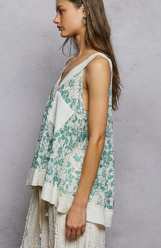 Floral V-Neck Flowy Top with Front Pocket - Black