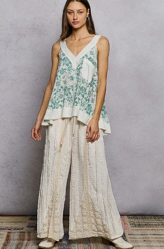 Floral V-Neck Flowy Top with Front Pocket - Black