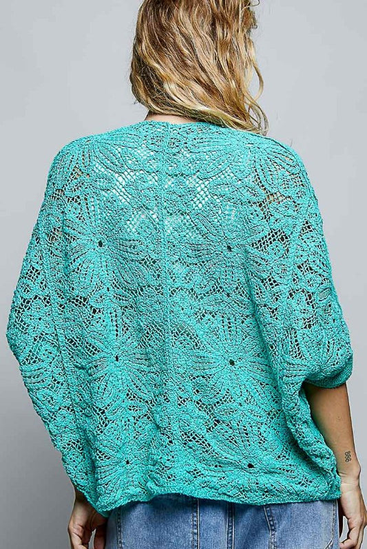 Elegant Crochet Cardigan - Teal