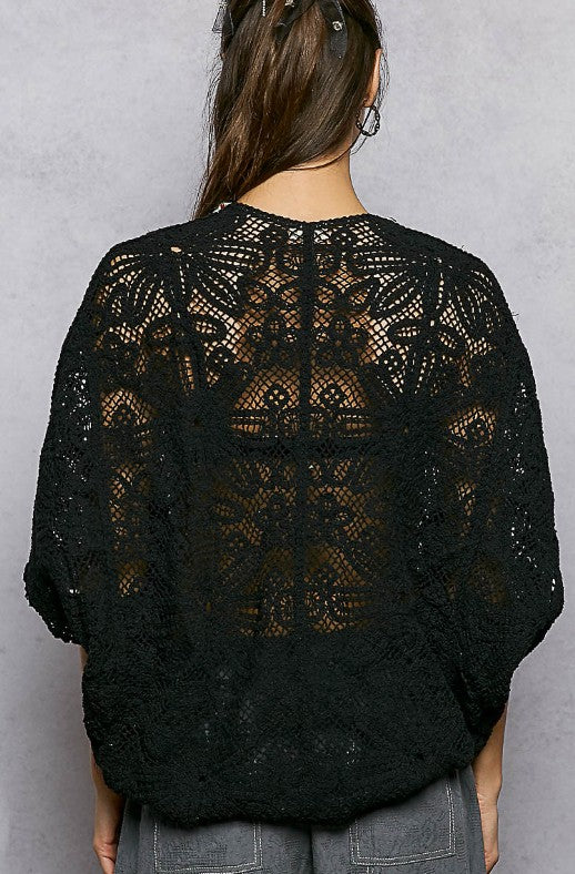 Elegant Crochet Cardigan - Black