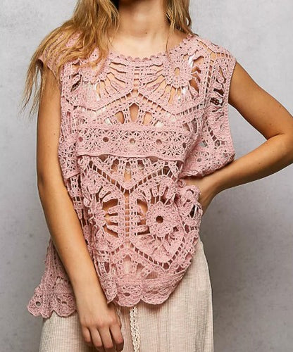 Floral Crochet Top In Rose Pink