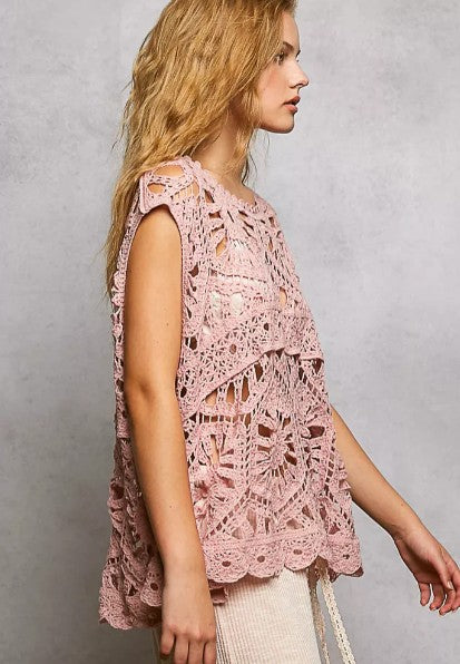 Floral Crochet Top In Rose Pink