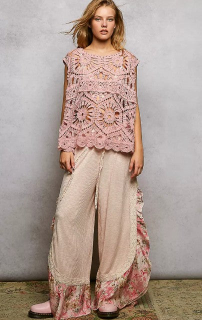 Floral Crochet Top In Rose Pink