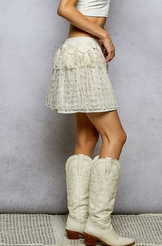 Fringe Circle Motif Trim Knee Length Skirt