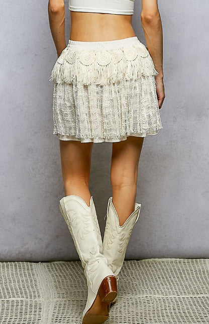 Fringe Circle Motif Trim Knee Length Skirt