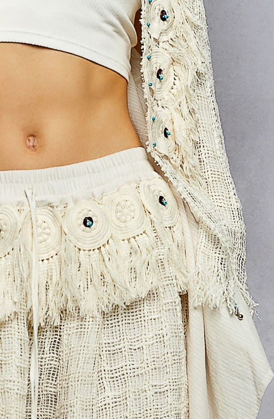 Fringe Circle Motif Trim Knee Length Skirt