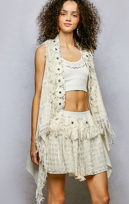 Fringe Circle Motif Trim Vest