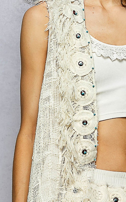Fringe Circle Motif Trim Vest