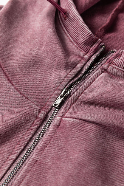 Black Half Zip Kangaroo Pocket Mineral Wash Baggy Hoodie