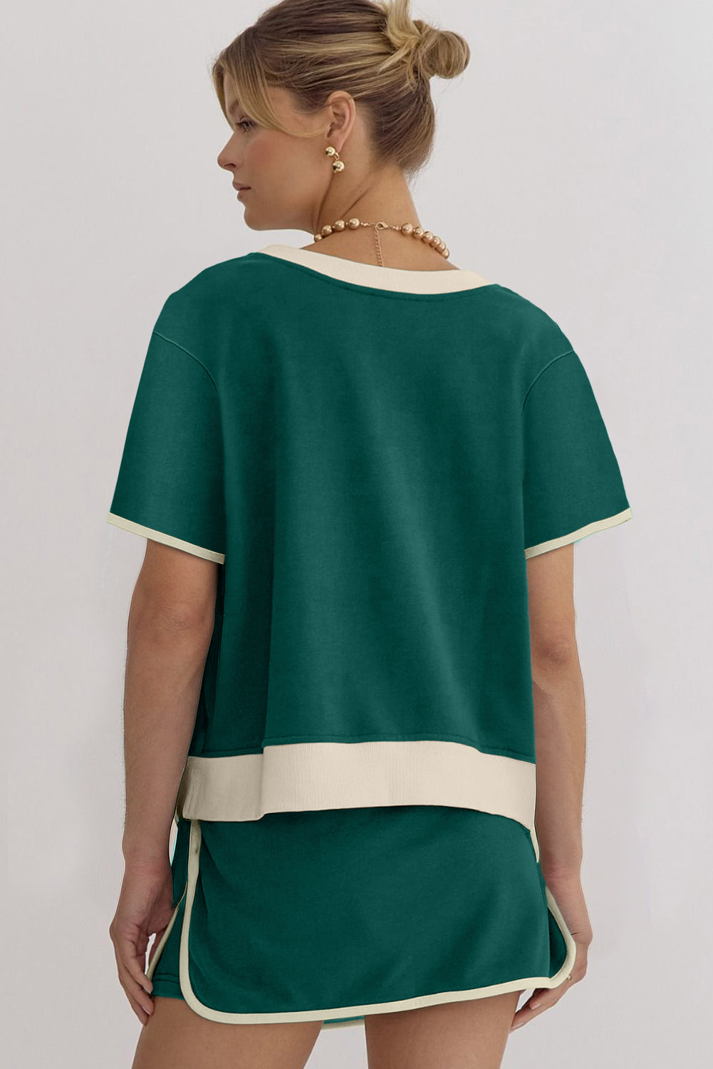 Black Colorblock Edge Drop Shoulder T Shirt and Skort 2Pcs Set