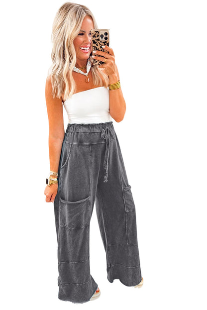 Wild Ginger  Mineral Wash Knot High Waist Raw Hem Pants