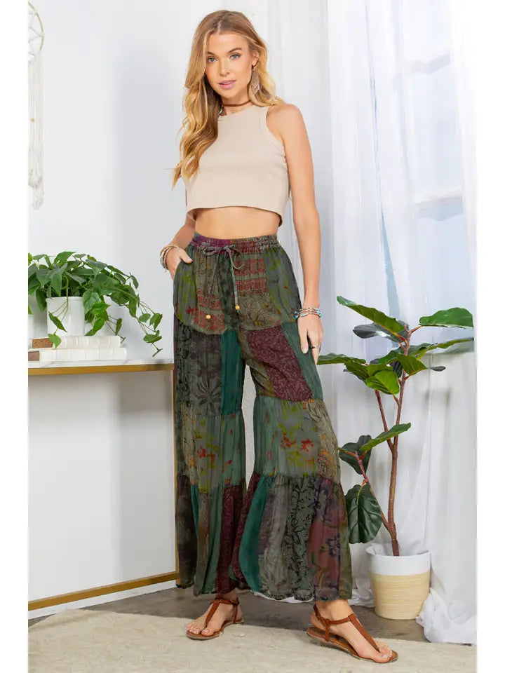 Retro Revival Long Flared Patchwork Pants