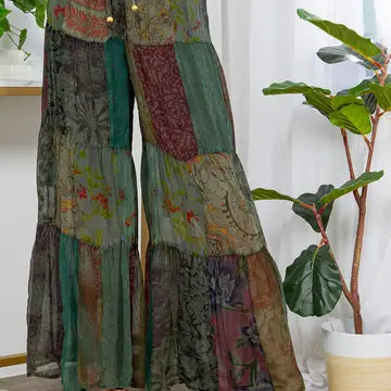 Retro Revival Long Flared Patchwork Pants
